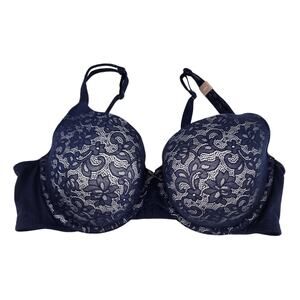 Cacique Blue Floral Lace Lightly Lined Full Coverage T-Shirt Bra Size 44DD